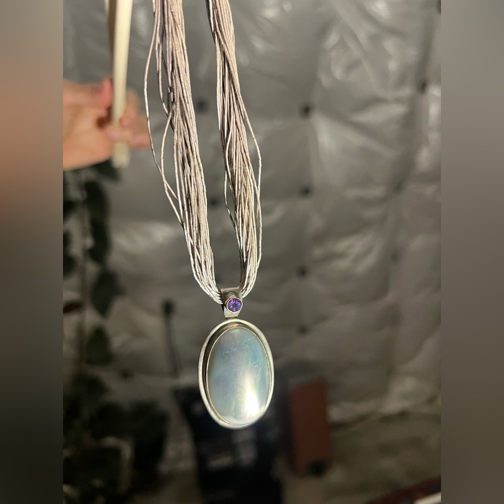 Silver and Purple Pendant Necklace